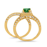 Halo Princess Cut Art Deco Wedding Bridal Set Ring Round Cubic Zirconia 925 Sterling Silver