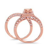 Halo Princess Cut Art Deco Wedding Bridal Set Ring Round Cubic Zirconia 925 Sterling Silver