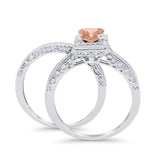 Halo Princess Cut Art Deco Wedding Bridal Set Ring Round Cubic Zirconia 925 Sterling Silver