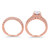 Halo Princess Cut Art Deco Wedding Bridal Set Ring Round Cubic Zirconia 925 Sterling Silver