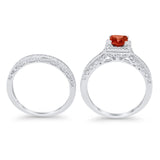 Halo Princess Cut Art Deco Wedding Bridal Set Ring Round Cubic Zirconia 925 Sterling Silver