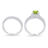 Halo Princess Cut Art Deco Wedding Bridal Set Ring Round Cubic Zirconia 925 Sterling Silver