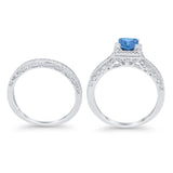 Halo Princess Cut Art Deco Wedding Bridal Set Ring Round Cubic Zirconia 925 Sterling Silver