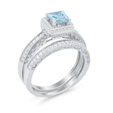 Halo Princess Cut Art Deco Wedding Bridal Set Ring Round Cubic Zirconia 925 Sterling Silver