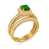Halo Princess Cut Art Deco Wedding Bridal Set Ring Round Cubic Zirconia 925 Sterling Silver