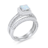 Halo Princess Cut Art Deco Wedding Bridal Set Ring Round Cubic Zirconia 925 Sterling Silver