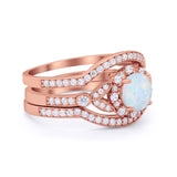 Art Deco Wedding Ring Band Bridal Set Three Piece Round Cubic Zirconia 925 Sterling Silver
