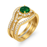 Art Deco Wedding Ring Band Bridal Set Three Piece Round Cubic Zirconia 925 Sterling Silver