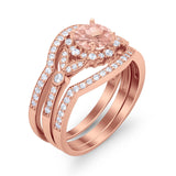 Art Deco Wedding Ring Band Bridal Set Three Piece Round Cubic Zirconia 925 Sterling Silver