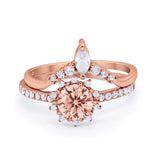 Two Piece Art Deco Bridal Set Band Ring Round Marquise Cubic Zirconia 925 Sterling Silver