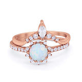 Two Piece Art Deco Bridal Set Band Ring Round Marquise Cubic Zirconia 925 Sterling Silver