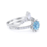 Two Piece Art Deco Bridal Set Band Ring Round Marquise Cubic Zirconia 925 Sterling Silver