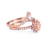 Two Piece Art Deco Bridal Set Band Ring Round Marquise Cubic Zirconia 925 Sterling Silver
