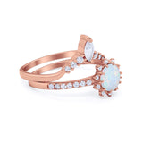 Two Piece Art Deco Bridal Set Band Ring Round Marquise Cubic Zirconia 925 Sterling Silver