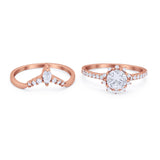 Two Piece Art Deco Bridal Set Band Ring Round Marquise Cubic Zirconia 925 Sterling Silver