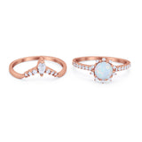 Two Piece Art Deco Bridal Set Band Ring Round Marquise Cubic Zirconia 925 Sterling Silver