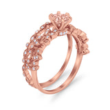 Wedding Engagement Ring Band Bridal Set Round Cubic Zirconia 925 Sterling Silver Art Deco