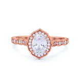 Oval Wedding Engagement Bridal Art Deco Ring Round Cubic Zirconia 925 Sterling Silver