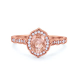 Oval Wedding Engagement Bridal Art Deco Ring Round Cubic Zirconia 925 Sterling Silver