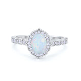 Oval Wedding Engagement Bridal Art Deco Ring Round Cubic Zirconia 925 Sterling Silver