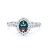 Oval Wedding Engagement Bridal Art Deco Ring Round Cubic Zirconia 925 Sterling Silver