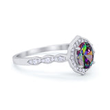 Oval Wedding Engagement Bridal Art Deco Ring Round Cubic Zirconia 925 Sterling Silver