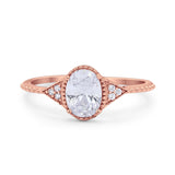 Oval Art Deco Wedding Engagement Bridal Ring Round Cubic Zirconia 925 Sterling Silver