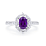 Halo Emerald Cut Wedding Engagement Bridal Ring Round Cubic Zirconia 925 Sterling Silver