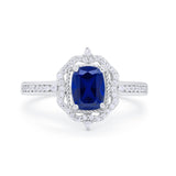 Halo Emerald Cut Wedding Engagement Bridal Ring Round Cubic Zirconia 925 Sterling Silver