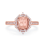 Halo Emerald Cut Wedding Engagement Bridal Ring Round Cubic Zirconia 925 Sterling Silver
