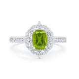Halo Emerald Cut Wedding Engagement Bridal Ring Round Cubic Zirconia 925 Sterling Silver
