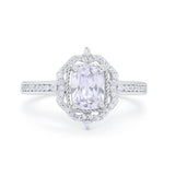 Halo Emerald Cut Wedding Engagement Bridal Ring Round Cubic Zirconia 925 Sterling Silver