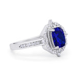 Halo Emerald Cut Wedding Engagement Bridal Ring Round Cubic Zirconia 925 Sterling Silver