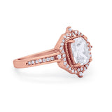 Halo Emerald Cut Wedding Engagement Bridal Ring Round Cubic Zirconia 925 Sterling Silver