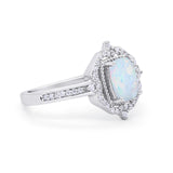 Halo Emerald Cut Wedding Engagement Bridal Ring Round Cubic Zirconia 925 Sterling Silver
