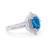 Halo Emerald Cut Wedding Engagement Bridal Ring Round Cubic Zirconia 925 Sterling Silver