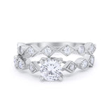 Two Piece Art Deco Engagement Ring Wedding Band Bridal Set Round Cubic Zirconia 925 Sterling Silver