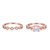 Two Piece Art Deco Engagement Ring Wedding Band Bridal Set Round Cubic Zirconia 925 Sterling Silver