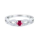 Petite Dainty Infinity Shank Ring Round Cubic Zirconia 925 Sterling Silver
