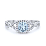 Art Deco Halo Cushion Infinity Shank Wedding Ring Round Cubic Zirconia 925 Sterling Silver