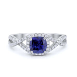 Art Deco Halo Cushion Infinity Shank Wedding Ring Round Cubic Zirconia 925 Sterling Silver