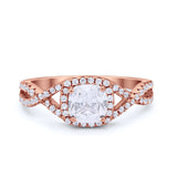 Art Deco Halo Cushion Infinity Shank Wedding Ring Round Cubic Zirconia 925 Sterling Silver