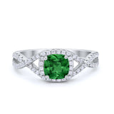 Art Deco Halo Cushion Infinity Shank Wedding Ring Round Cubic Zirconia 925 Sterling Silver
