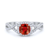 Art Deco Halo Cushion Infinity Shank Wedding Ring Round Cubic Zirconia 925 Sterling Silver