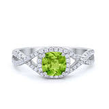Art Deco Halo Cushion Infinity Shank Wedding Ring Round Cubic Zirconia 925 Sterling Silver