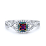 Art Deco Halo Cushion Infinity Shank Wedding Ring Round Cubic Zirconia 925 Sterling Silver