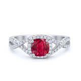 Art Deco Halo Cushion Infinity Shank Wedding Ring Round Cubic Zirconia 925 Sterling Silver