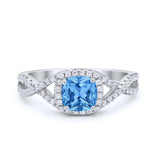 Art Deco Halo Cushion Infinity Shank Wedding Ring Round Cubic Zirconia 925 Sterling Silver