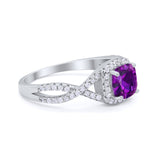 Art Deco Halo Cushion Infinity Shank Wedding Ring Round Cubic Zirconia 925 Sterling Silver