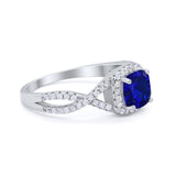 Art Deco Halo Cushion Infinity Shank Wedding Ring Round Cubic Zirconia 925 Sterling Silver